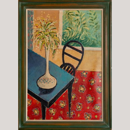 Interior Still Life With Vase And Chair - Mid 20Th Century - Signed