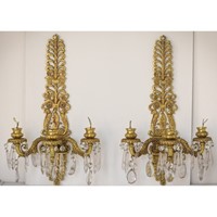 Pair of Bronze and Glass Wall-Mounted Chandeliers