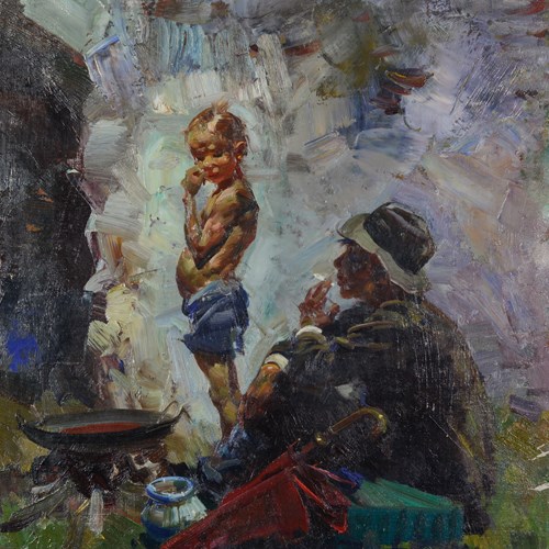 Josep Serra I Santa - Josep Serrasanta - Man And Boy By Camp Fire