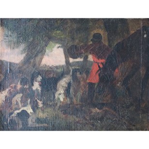 Study Of A Hunting Scene - Oil On C...