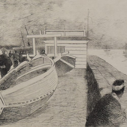Impressionist Etching Of A Japanese Harbour
