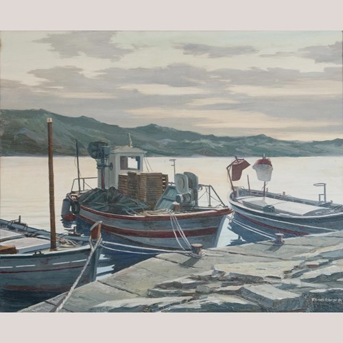 Mediterranean Fishing Boats – Signed - Artist Presently Unidentified