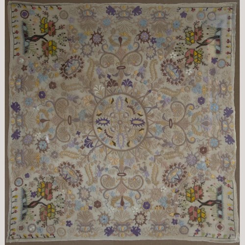 Vintage Embroidered Sampler – Hand-Stitched Floral Textile