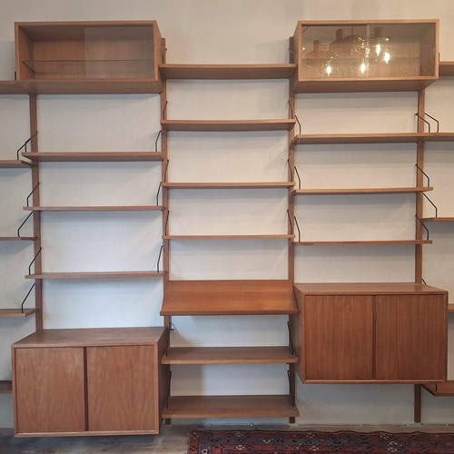 Extra Large Modular Teak Wall Shelf System By Poul Cadovius, Denmark 1960S