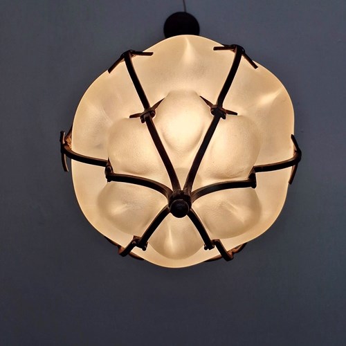Iron And Blown Frosted Glass Hall Lantern, Italy 1960S