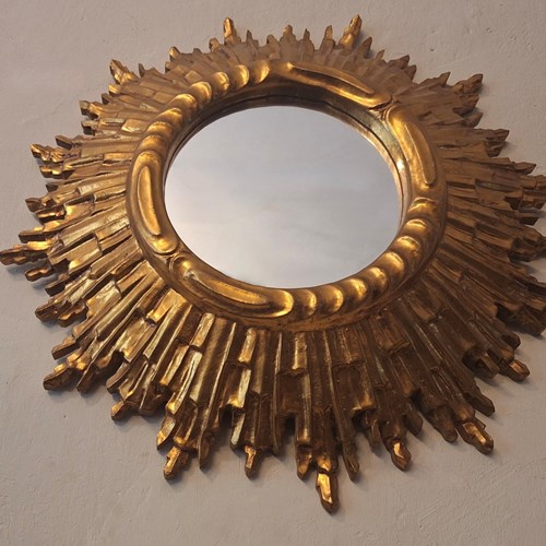 Mid Century French Gilt Sunburst Wall Mirror 62 Cm, 1960S