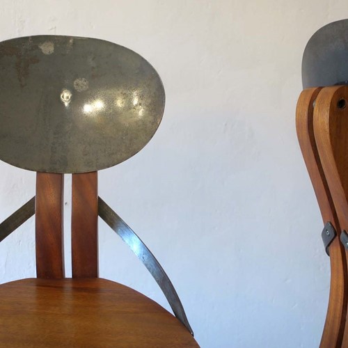 Brutalist Table Six Solid Teak & Steel Chairs