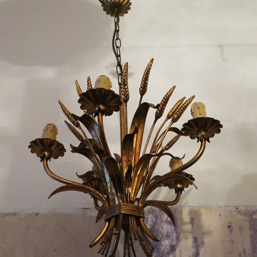 Hans Kögl Wheatsheaf Gilt Tole Chandelier, 1960S