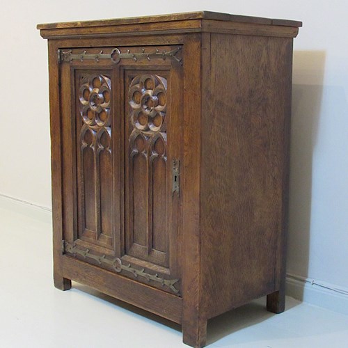 Antique Gothic Small Oak Cabinet 1860