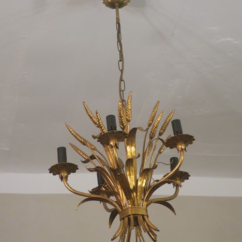 Hans Kögl Wheatsheaf Gilt Tole Chandelier, 1960S