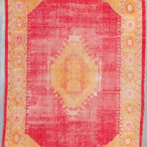 Antique Large Oushak Carpet Coral Background 424 Cm C 311 Cm