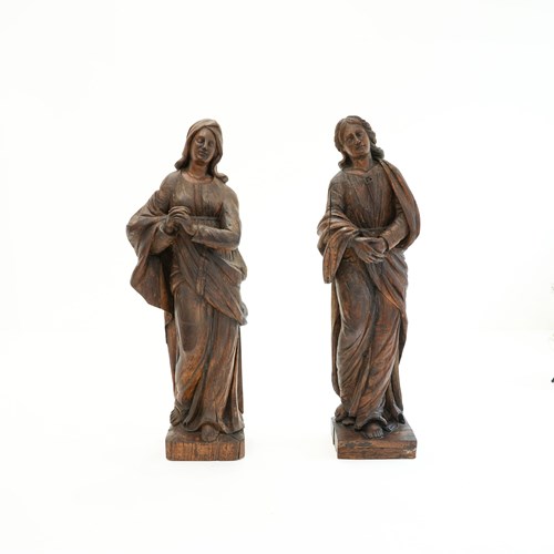18Th Century Carved Oak Figures