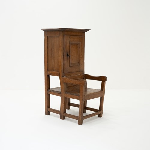 Late 19Th Century Oak Porters Chair With Attached Cupboard