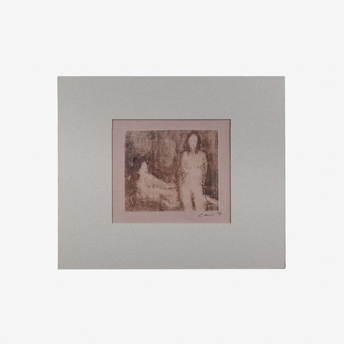 Etching of two nude women by Ian Laurie (B. 1933).
