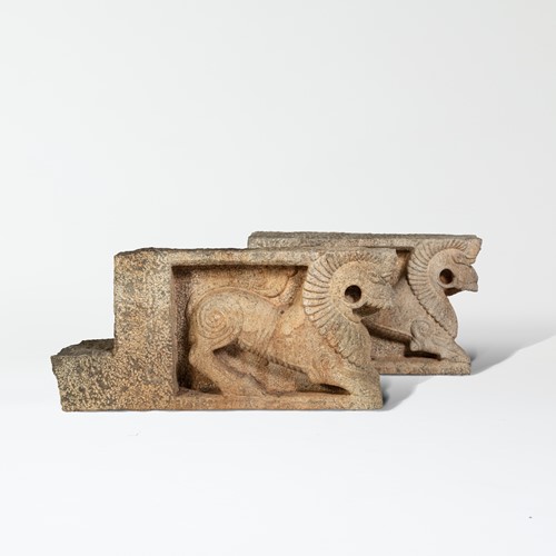 20th Century South Asian Granite Leogryphs