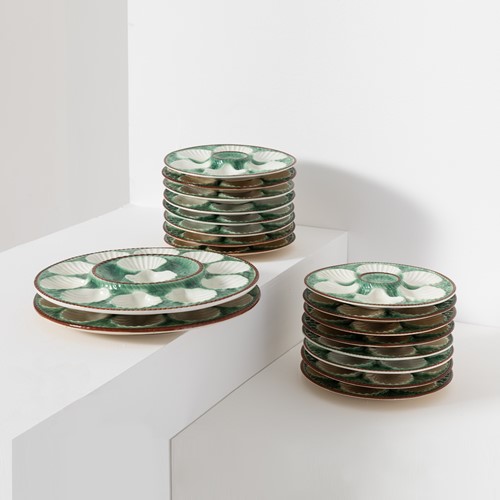 French Longchamp Majolica Oyster Plates