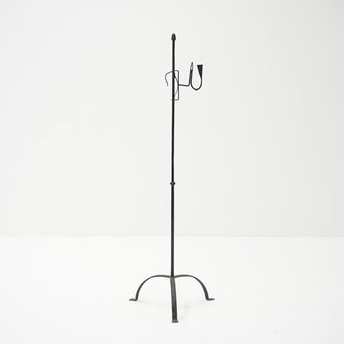 18Th Century Floor Standing Rush Light With Candle Holder