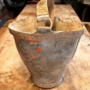 A Merryweather leather fire bucket ...