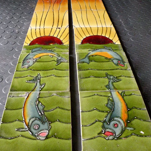 A Set Of Original Tube-Lined  Art Nouveau Tiles 