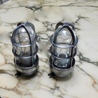 pair of polished aluminium bulk head lights 
