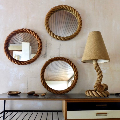 Group Of 3 Rope Cord Mirrors Attd To Audoux Minet
