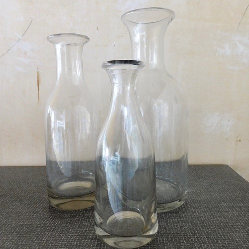 3 Graduated French Hand Blown Cider Carafes 