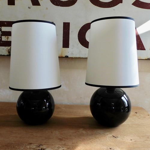  Black Glass Lamp Bases In Manner Of Jacques Adnet