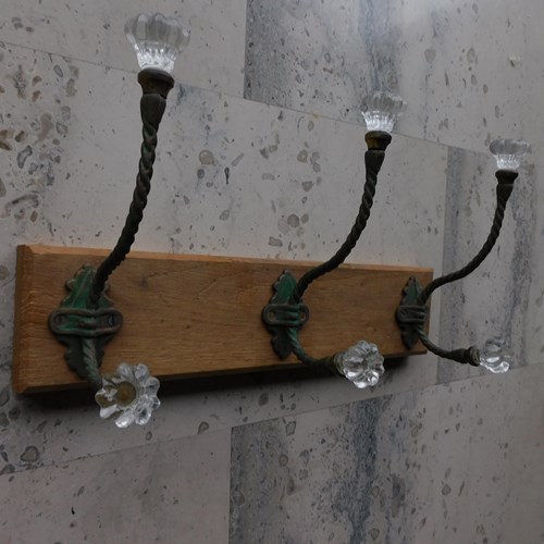 Set Of Victorian Iron And Glass Coat Hooks 