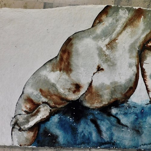 Watercolour Of A Seated Nude 