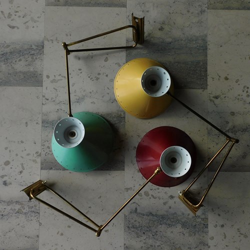 Set Of 3 Articulated French Wall Lights By Rene Mathieu For Lunel 