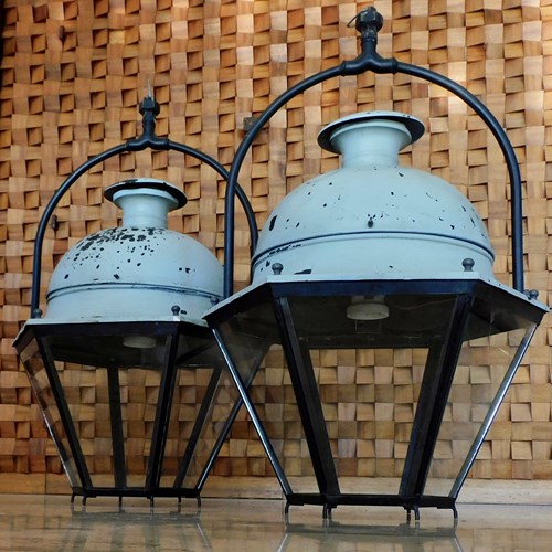 Pair Of Large French  Hexagonal Iron Lanterns 