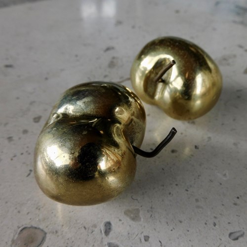 Pair Of Cast Bronze Small Apple Sculptures By Monique Gerber 