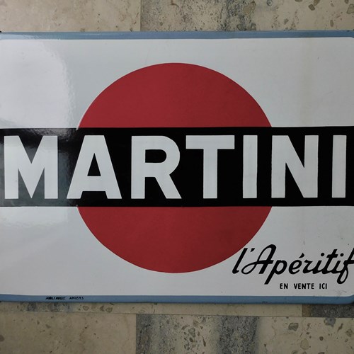 A Good Vintage French Enamel Advertising Sign For Martini 