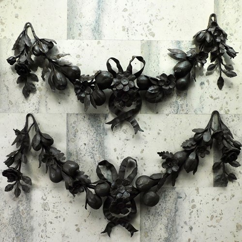 A Large And Fine Pair Of Foliate Wrought Iron  Garlands 