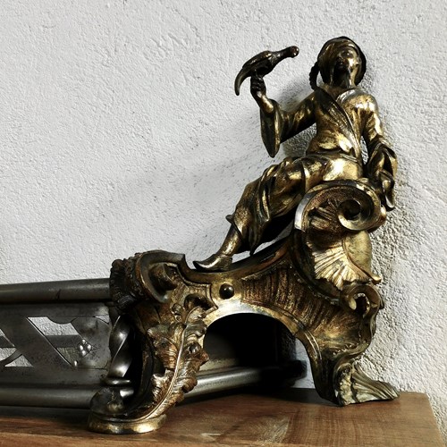 A Fine And Large Gilt Bronze And Fireplace  Steel Fender 