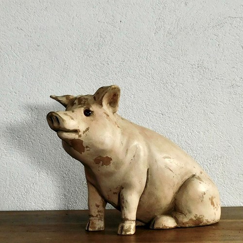 Carved Pine Butchers Advertising  Pig 