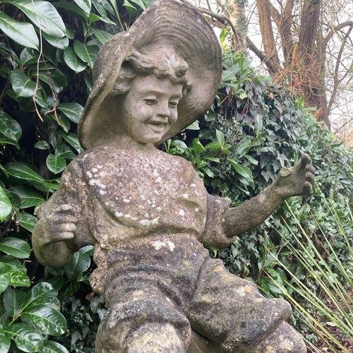 Weathered Garden Stone  Statue Of A Boy 