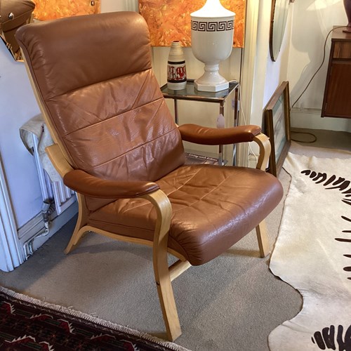 Tan Leather & Bentwood Lounge Armchair