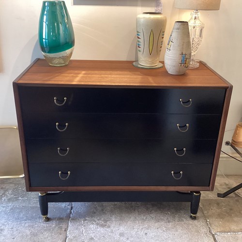 G Plan Tola Wood Brass And Black Chest Of Drawers 1960