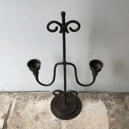 Tall Iron and Copper Candle Holder