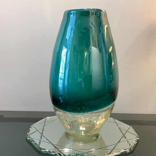 Rare Art Glass Sommerso Green Vase 