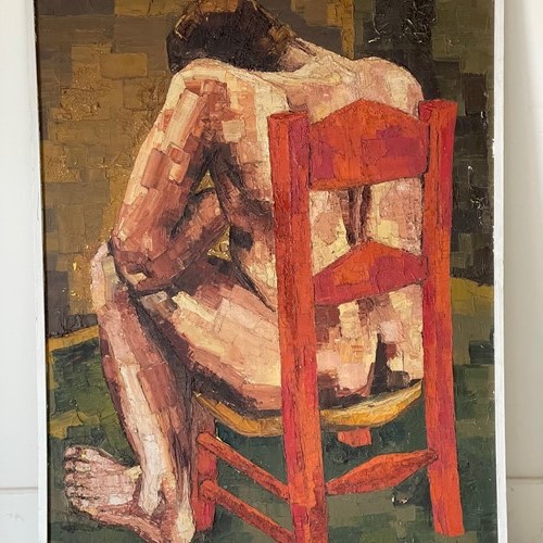 C1950 A Wonderful Cubist Painting of A Seated Man.