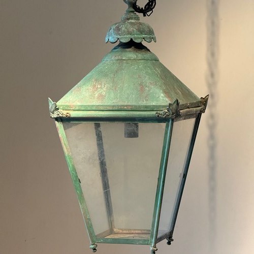 C1930 A Stylish French Verdigris Copper Lantern