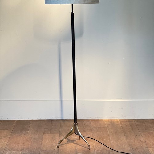 C1960 A French Black Leather & Brass Floor Lamp