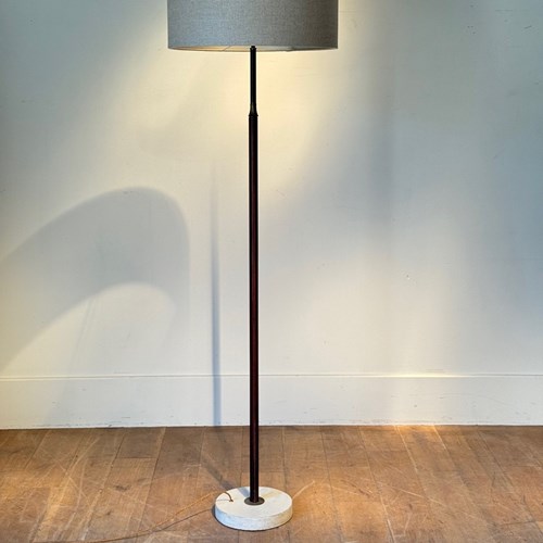 C1960 A French Brown Leather Floor Lamp With Stone Base