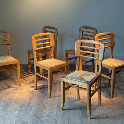 C1960 A Set Of Six French Ash Wood & Rush Dining Chairs