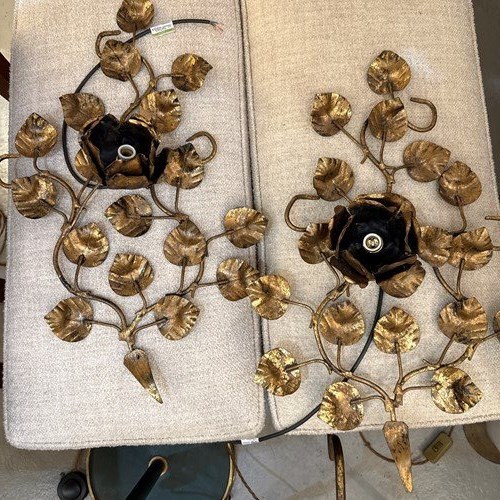 C1960 A Spanish Gilt Iron Pair Of Twig Wall Sconces