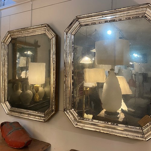 C1870 A Rare Pair Of Silvered Hexagonal French Mirrors