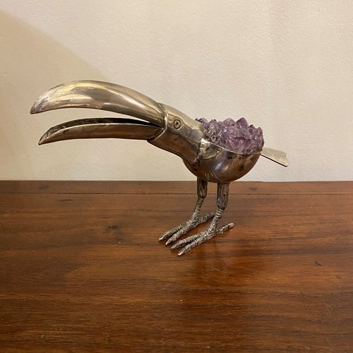 C1950 A Silver Plated Amethyst Toucan By Gerson