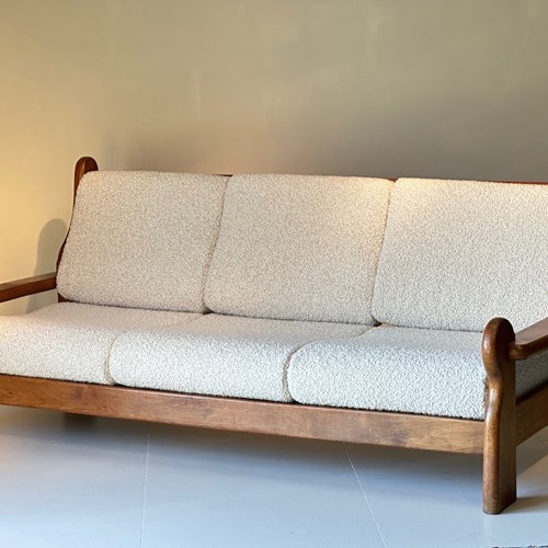 C1960s A Stylish French Oak Sofa In Boucle